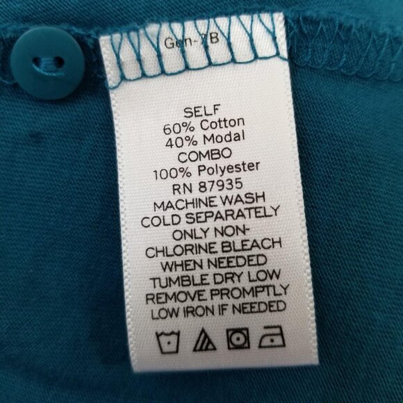 LOGO 14 Blue Shirt Top Tunic Long Sleeve Hi Low Pockets Stretch Knit Chiffon - Picture 6 of 6